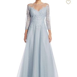 Teri Jon  Ice blue Metallic Illusion Ball gown
